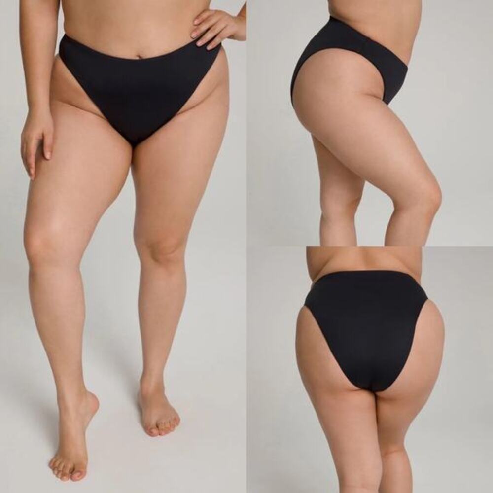 Good American Swim Matte Good Waist Cheeky Bikini Bottom Black GA 5 2XL‎
